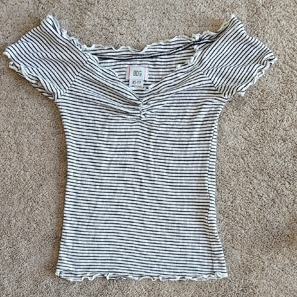 BDG Off-Shoulder Black and White Striped Blouse